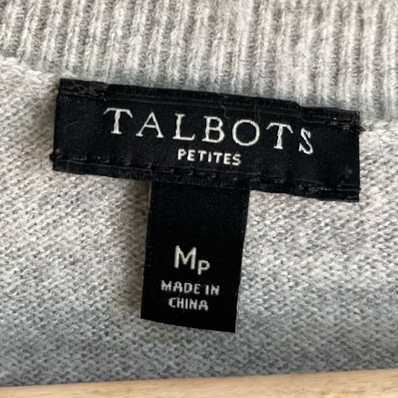 Talbots Light Gray Lambswool Flare Sleeve Button Sweater Sz MP - Picture 3 of 5